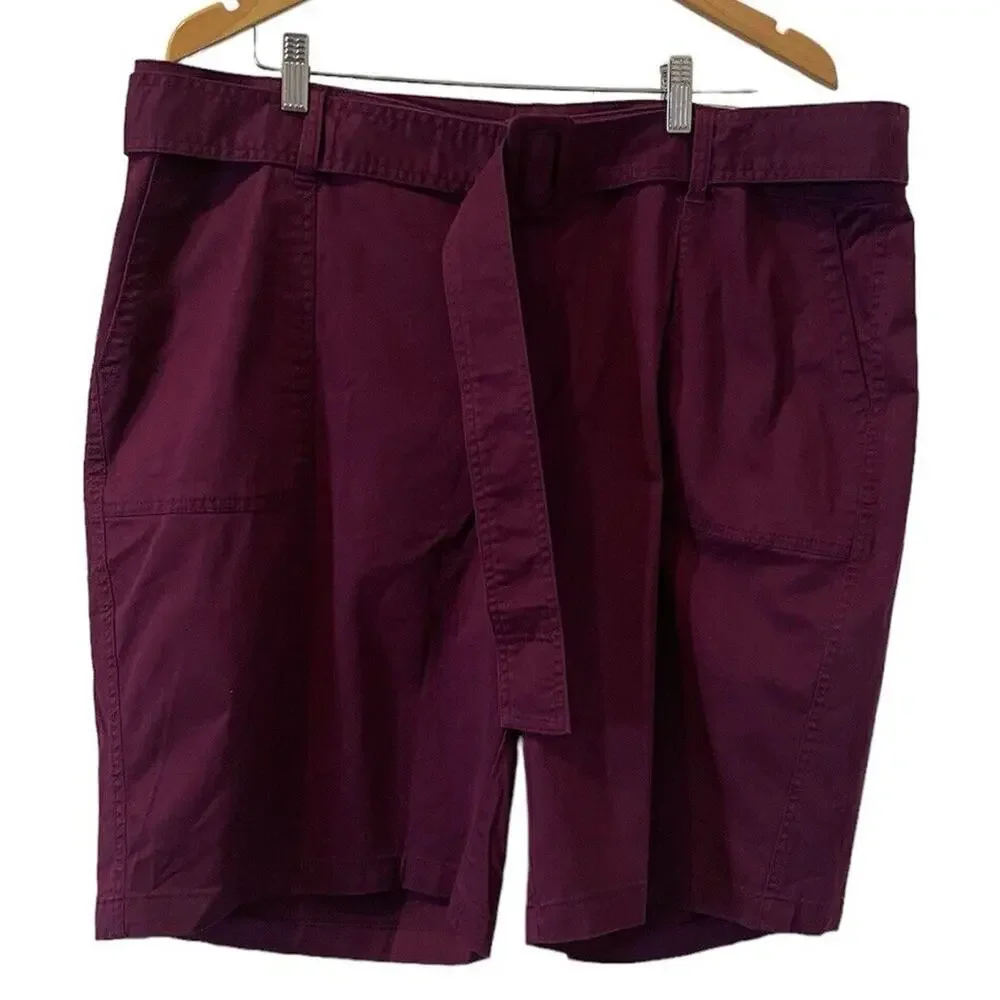 Lane Bryant Bermuda Purple Belted Shorts Pockets NWT size 20 - Picture 1 of 12